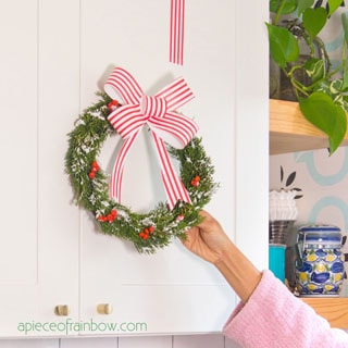 Easy DIY Christmas kitchen cabinet decorations in 30 minutes! 2 beautiful modern & farmhouse decorating ideas with paper & free materials!