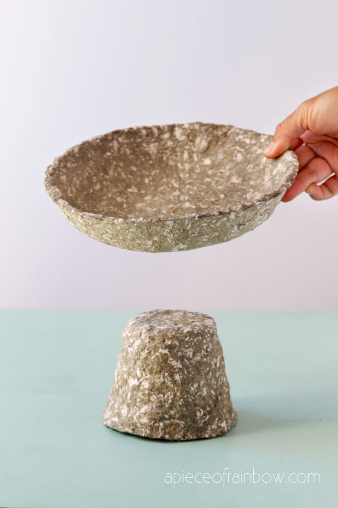glue the paper clay pedestal bowl and the base together