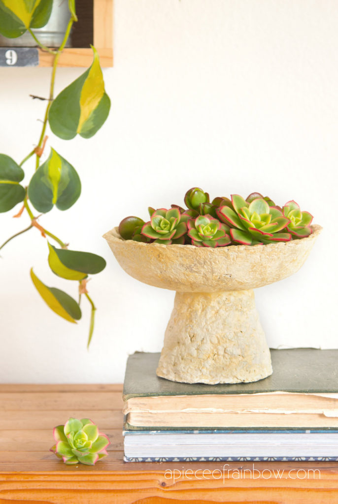 DIY vintage limestone pedestal bowl home decor on a table