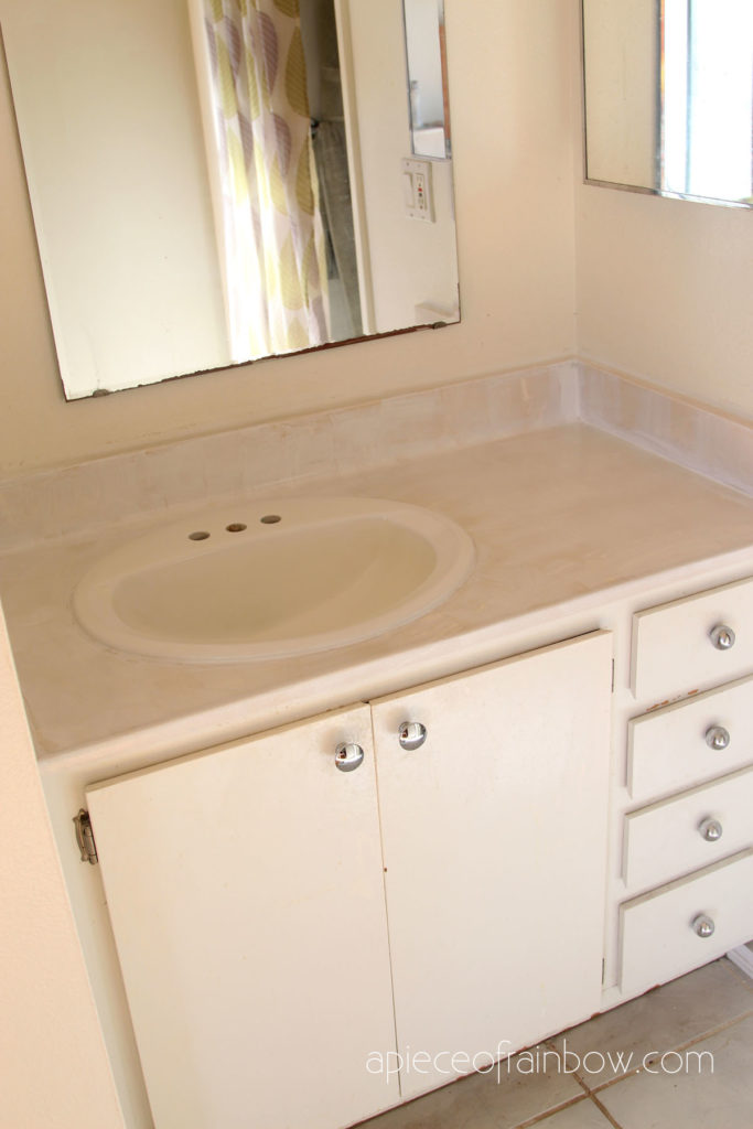 bathroom countertop & sink after first coat of Marine topside enamel paint  