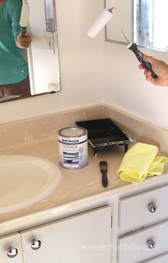Materials and tools to paint vanity countertop and bathroom sink