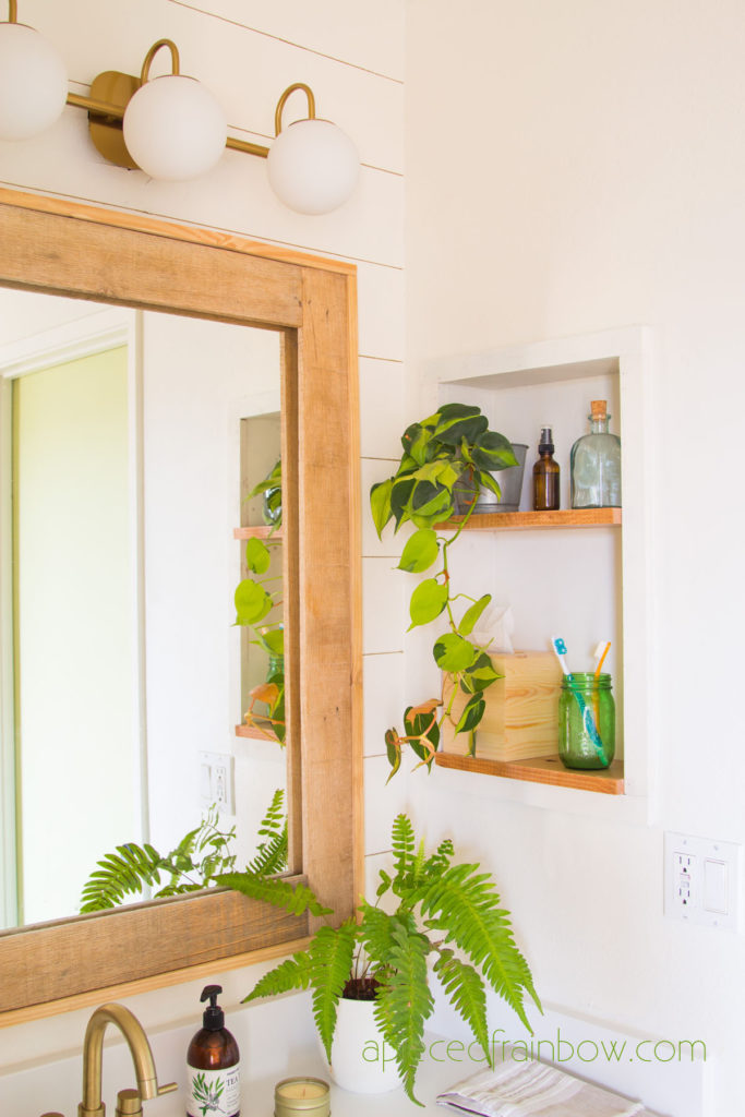 Transform an old medicine cabinet into a modern boho farmhouse niche shelf with beautiful wall decor! Easy home improvement DIY, bathroom remodel & makeover idea! 