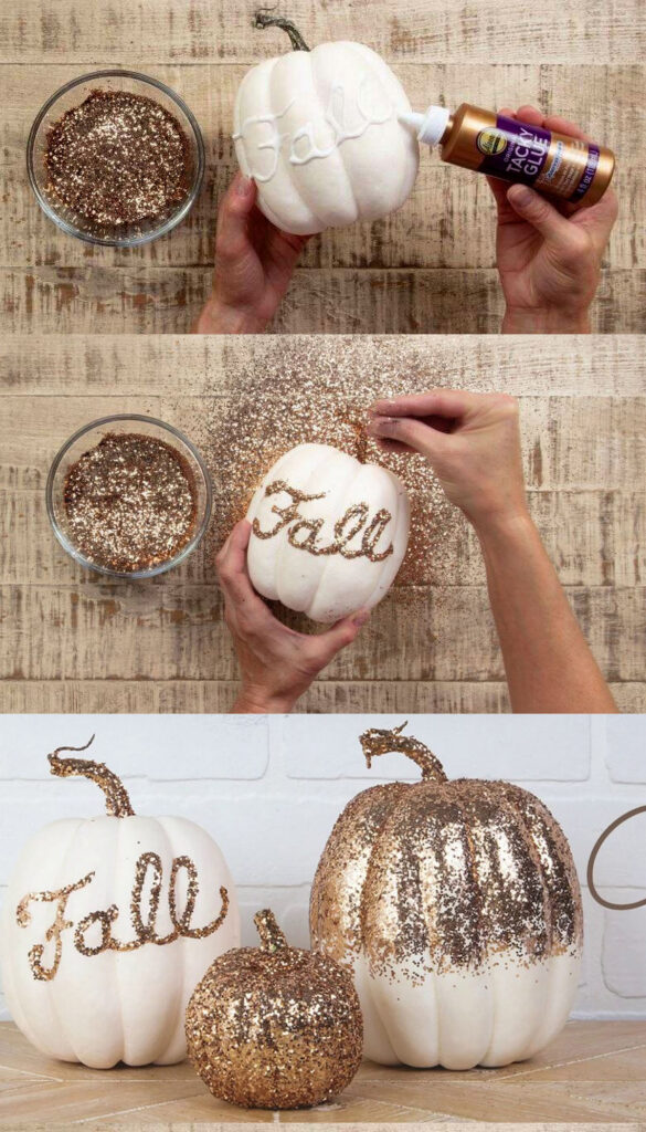 how to  create lettering quotes with glitter on pumpkins