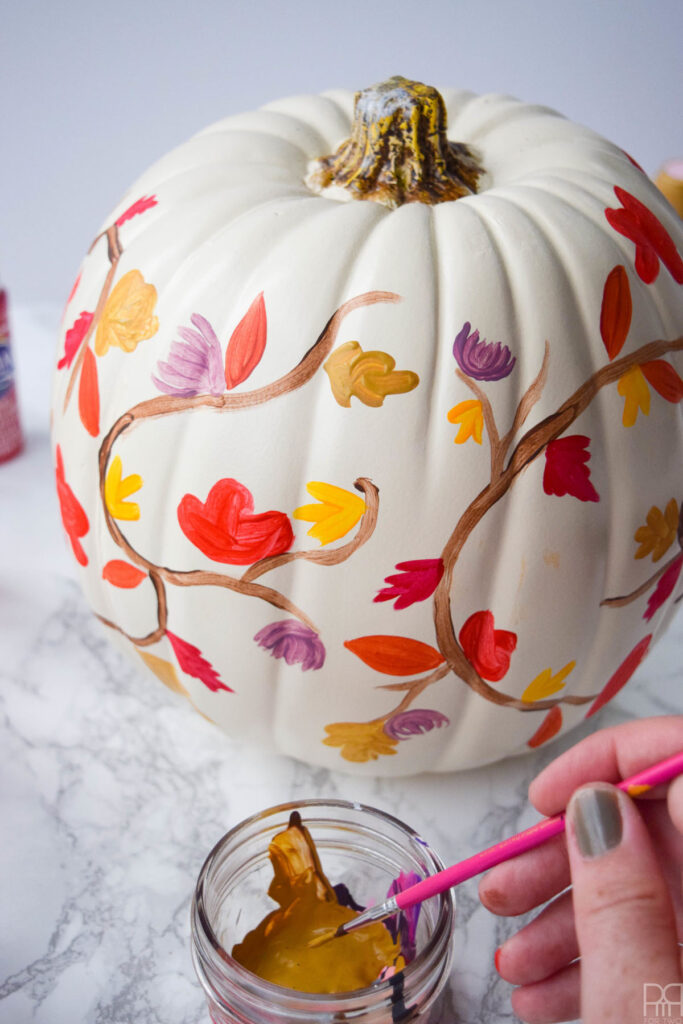 Painted fall pumpkin decorations 