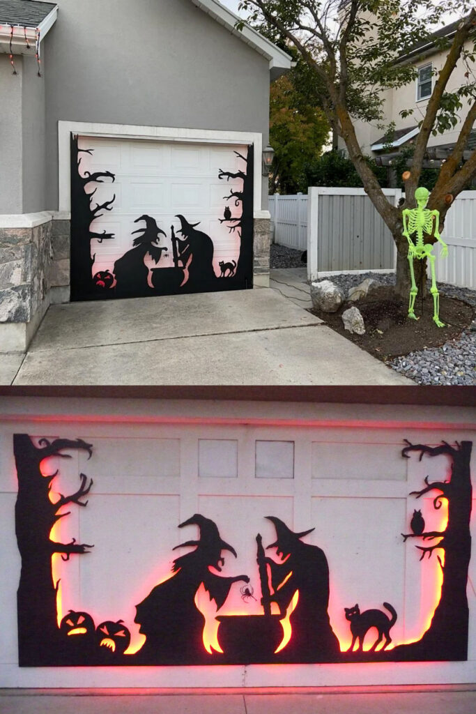 DIY Halloween driveway and garage door decorations