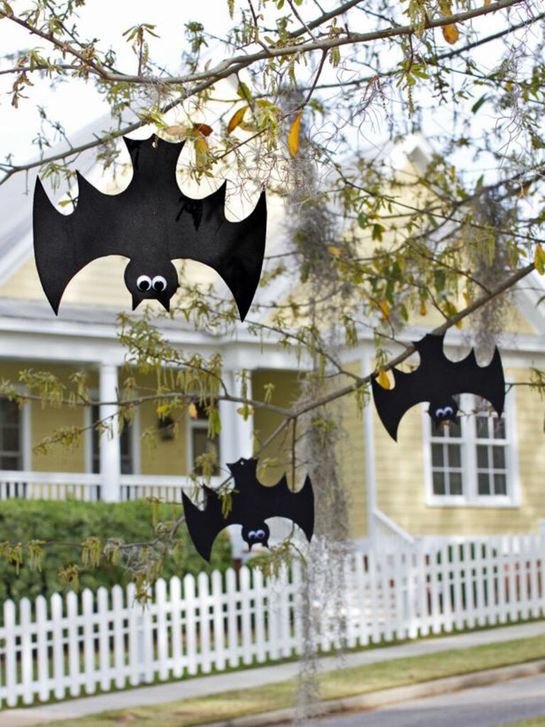 Decorate a tree for Halloween with easy DIY hanging bats 
