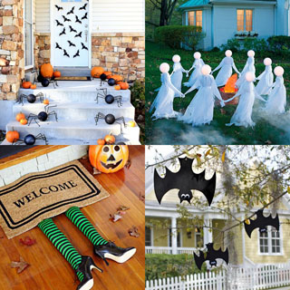 best DIY Halloween Outdoor decorations! Easy fun inexpensive fall decor & crafts ideas like pumpkins, ghosts, spiders for front door, porch, yard & driveway