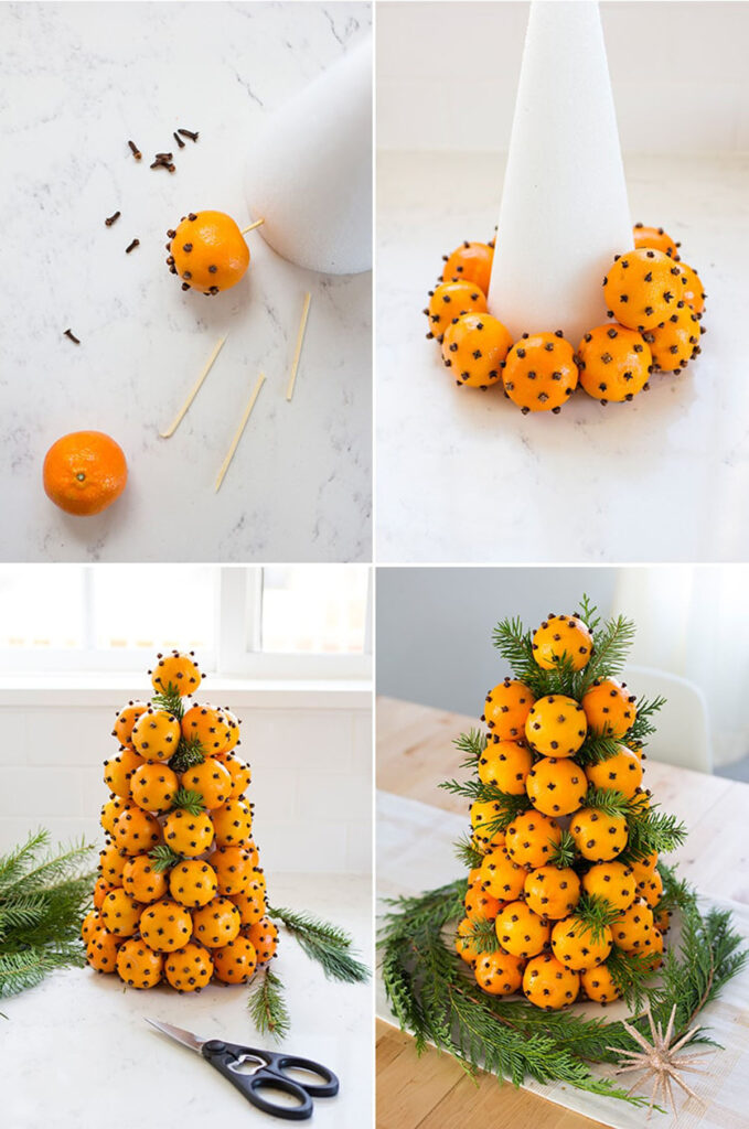 Make a Christmas tree with oranges 