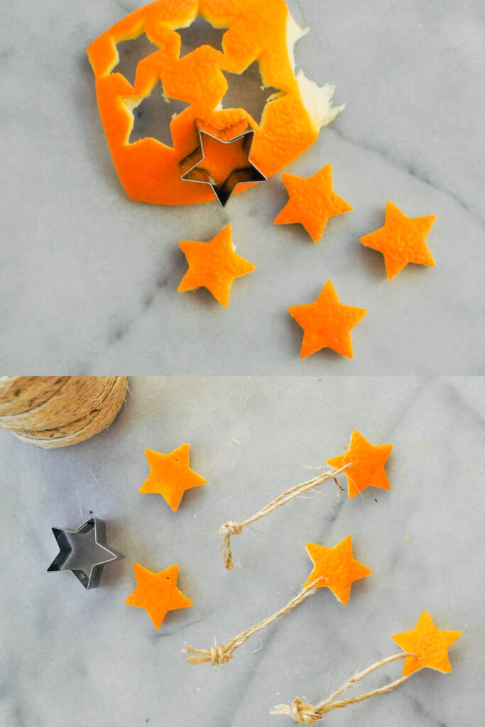 make star garlands and ornaments from orange peels
