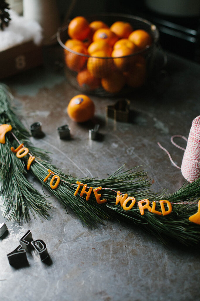 joy to the world letters orange peel Christmas garland