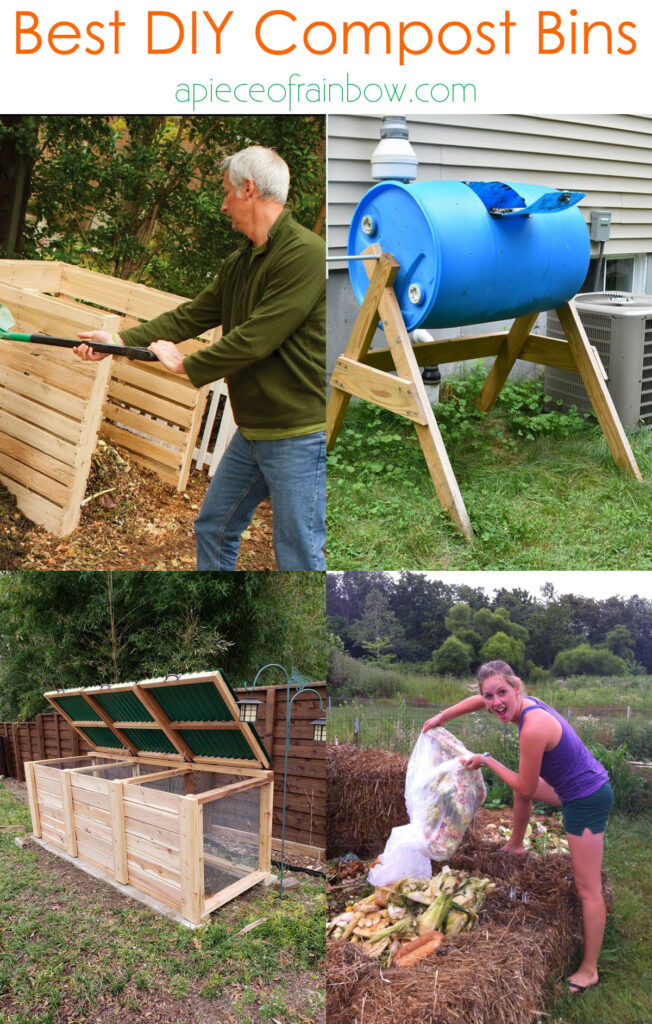 Best easy DIY compost bin ideas & free plans to make with wood, pallets, wire, mesh, buckets, from outdoor tumbler to indoor worm bins! 