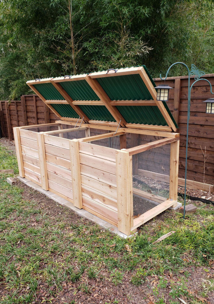 DIY wood and wire compost bin with lid
