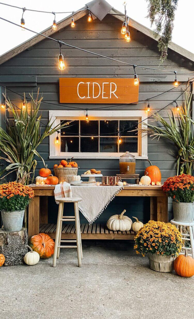 Cider station outdoor fall decor 