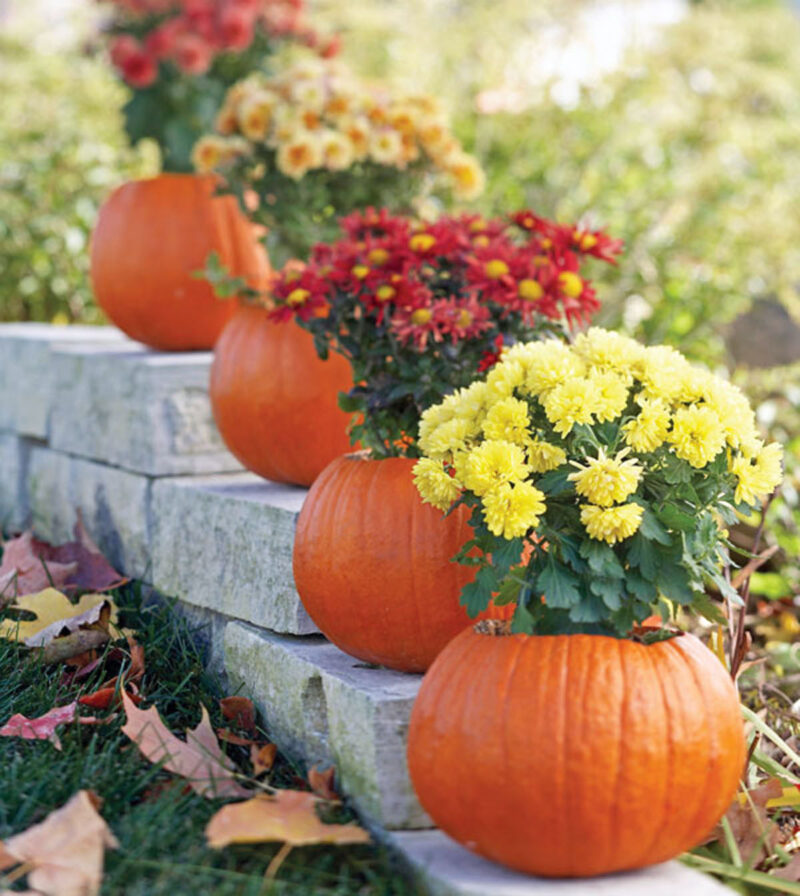 Easy fall decor with pumpkin planters