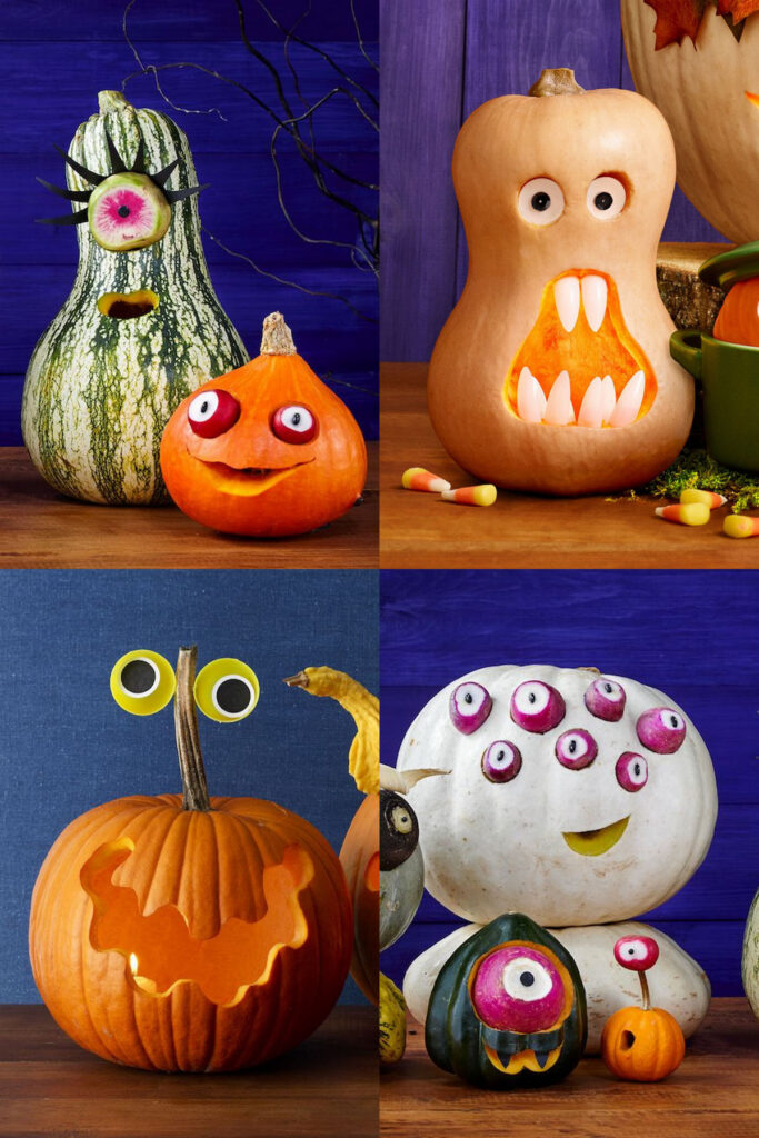 Cute Halloween monster and alien pumpkins 