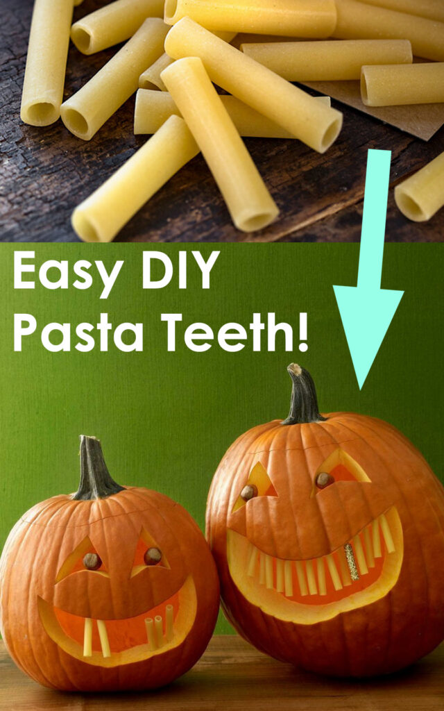 Pumpkin carving face ideas with easy ziti pasta teeth