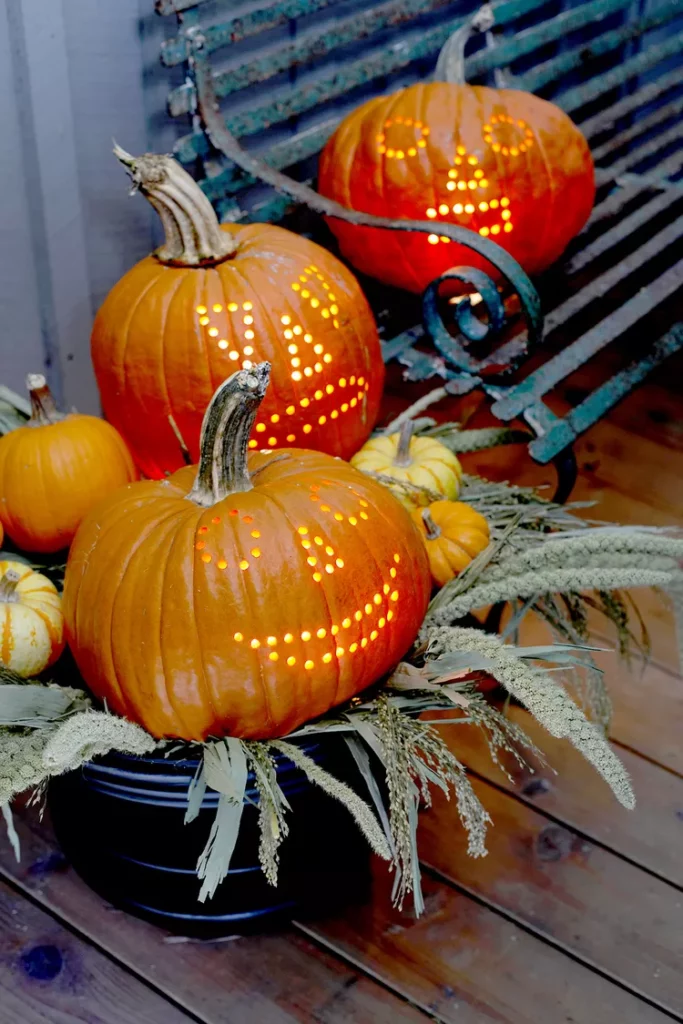 Easy pumpkin carving with a drill 