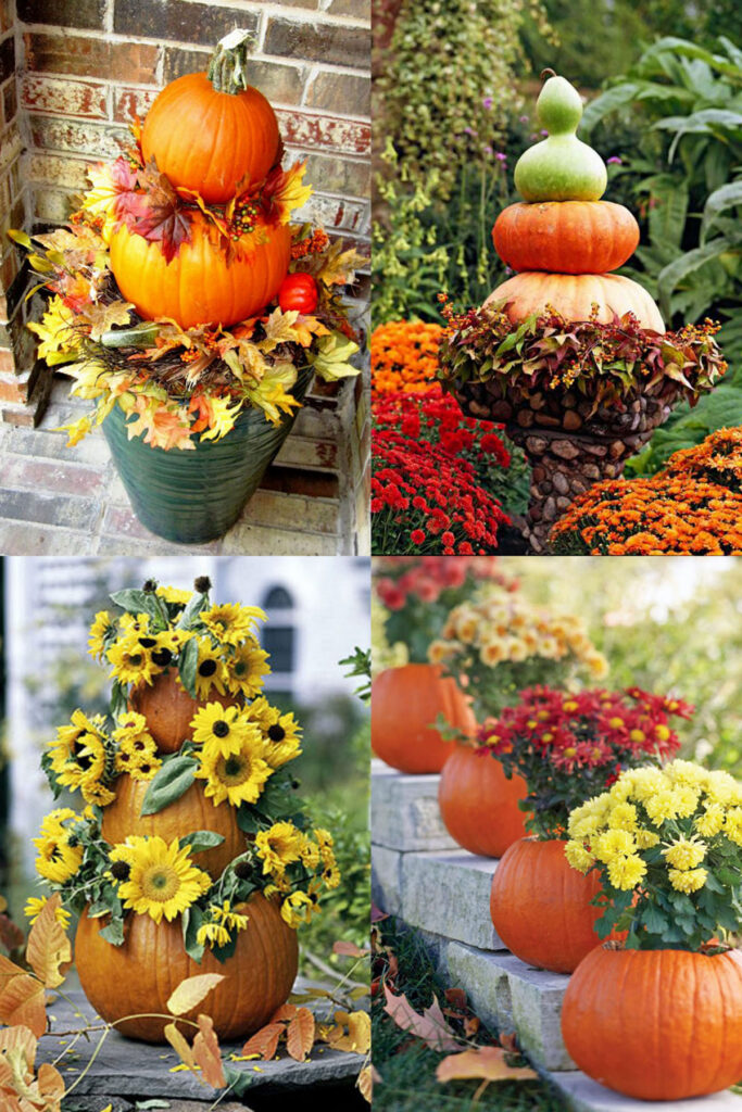 Creative pumpkin ideas for outdoor fall decorations.