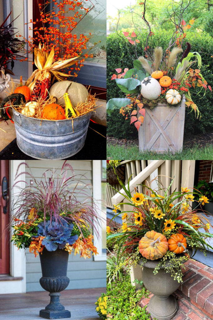 beautiful fall planters & outdoor fall decoration ideas