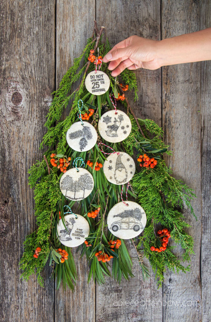 beautiful DIY Christmas tree decorated with handmade salt dough ornaments
