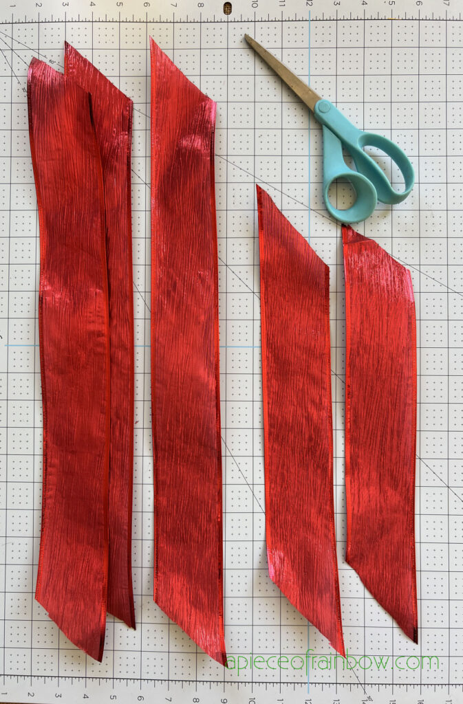 Cutting ribbons into 15 to 20-inch strips