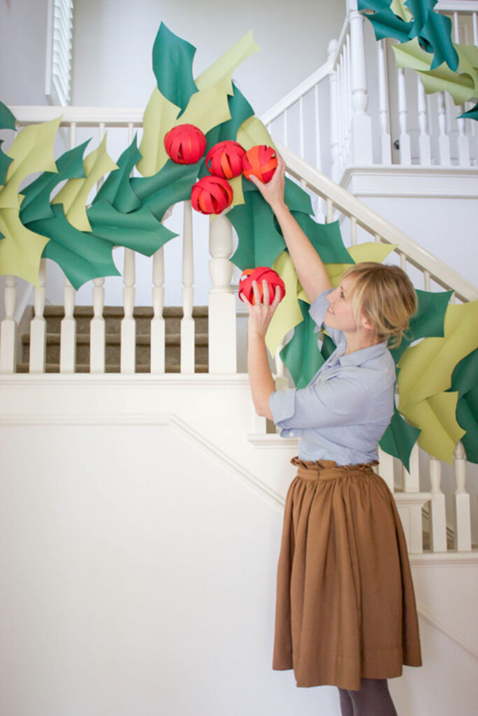 Giant Holly Christmas Paper Garland