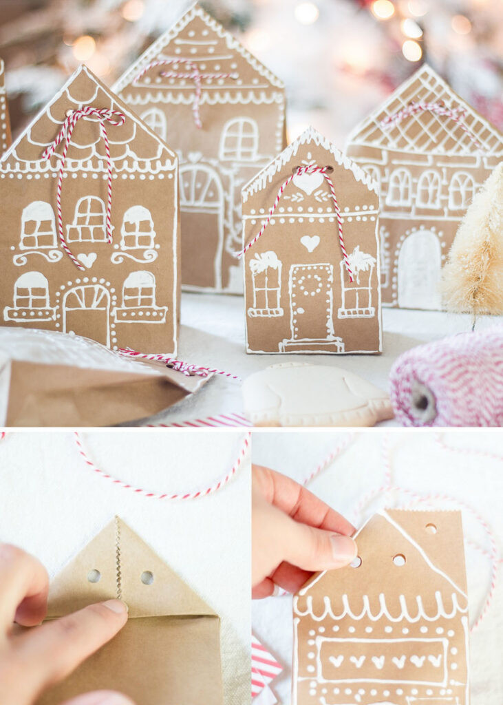 Brown Paper Bag Gingerbread House Gift Wrapping